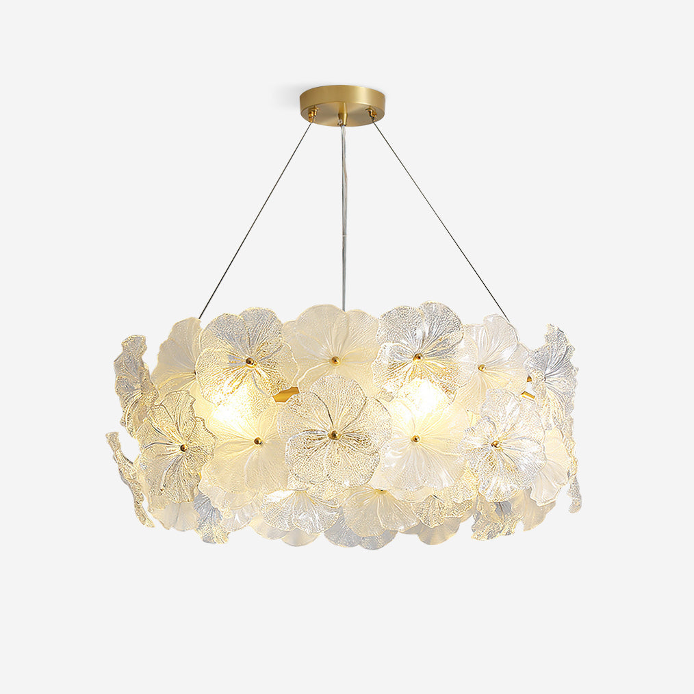 Élodie Floral Chandelier, Textured Glass Petals with Brass Frame