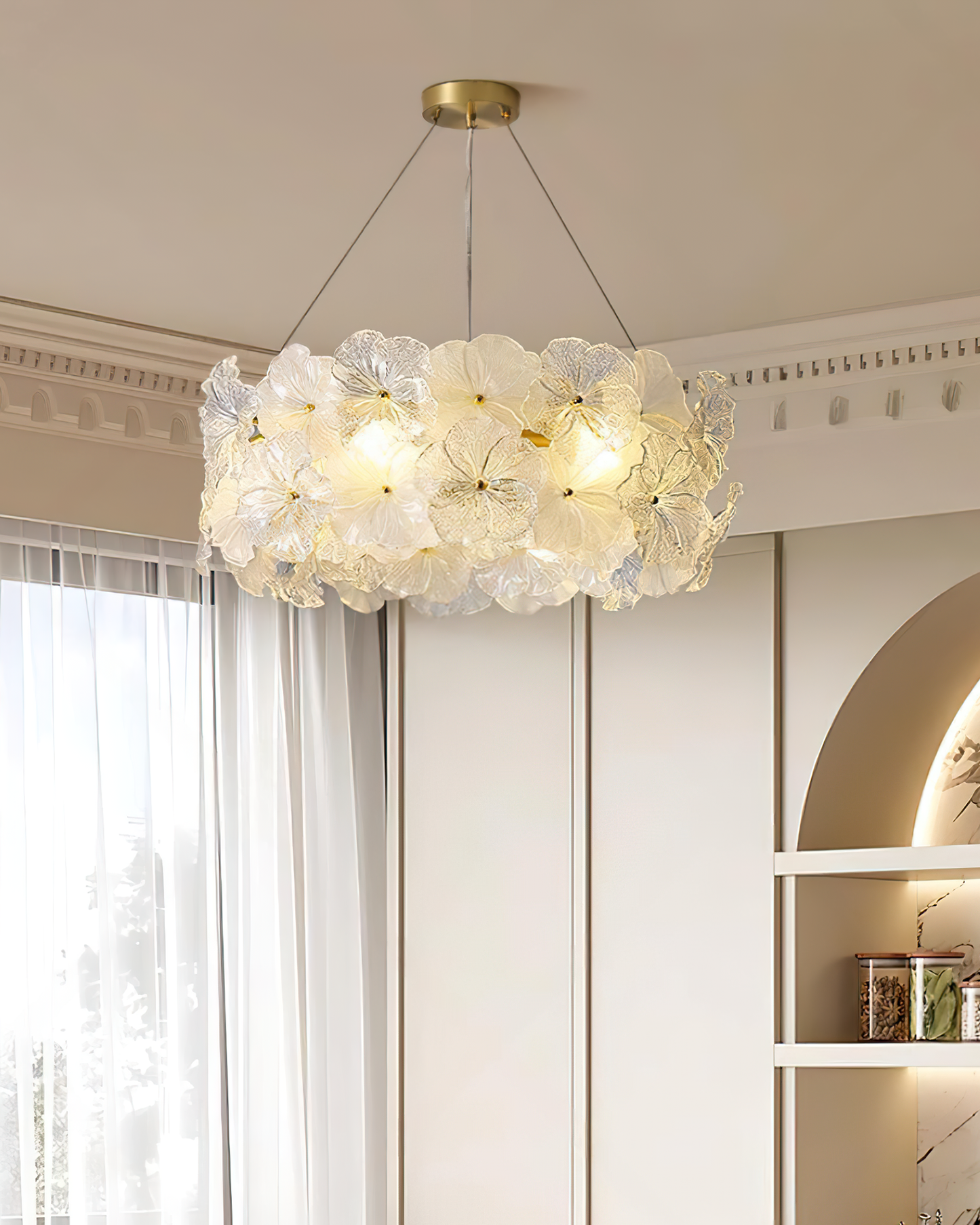 Élodie Floral Chandelier, Textured Glass Petals with Brass Frame
