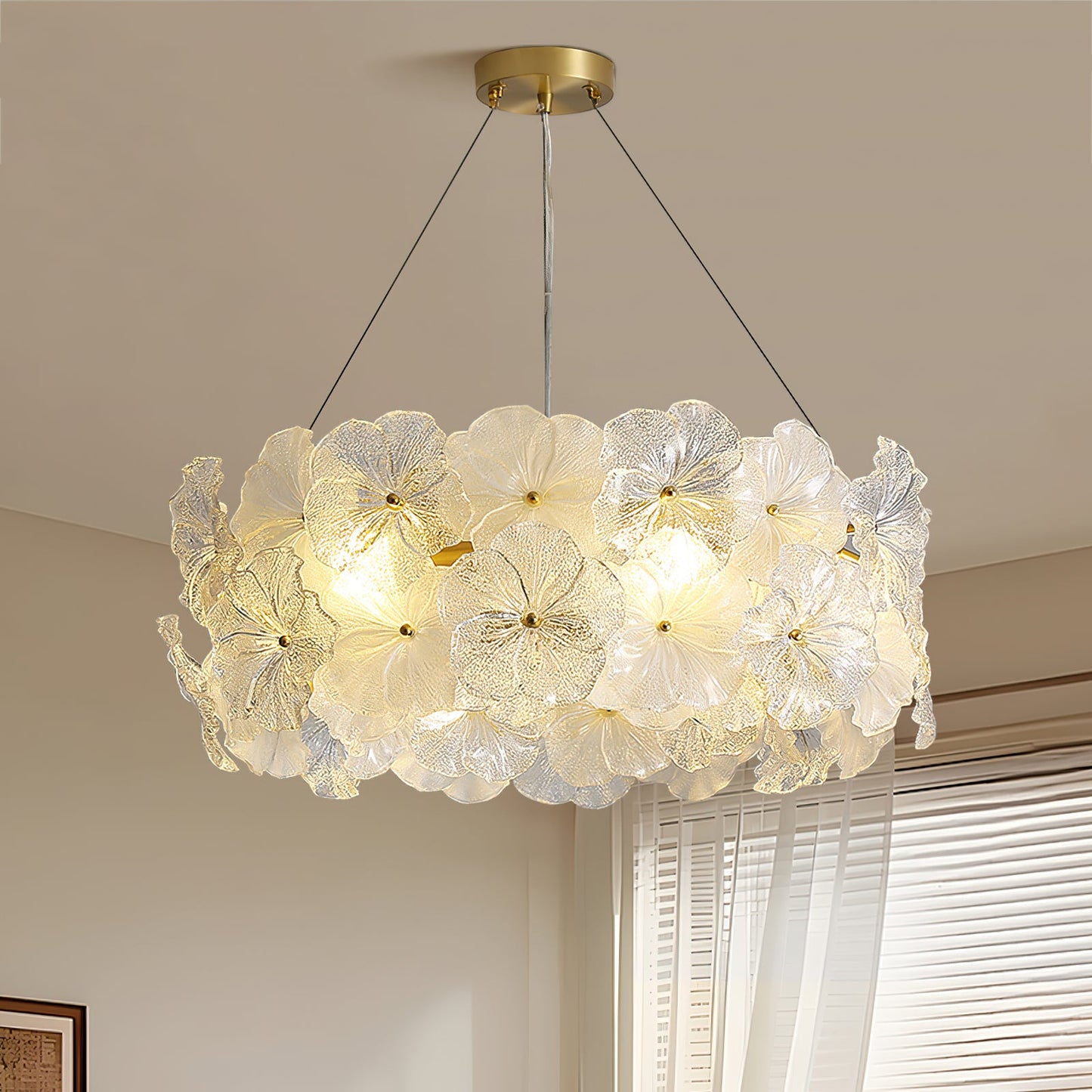 Élodie Floral Chandelier, Textured Glass Petals with Brass Frame