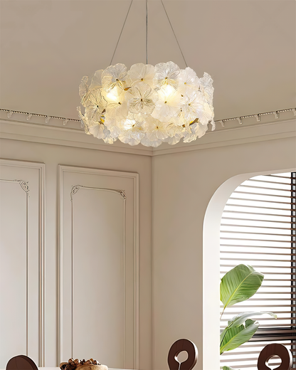 Élodie Floral Chandelier, Textured Glass Petals with Brass Frame