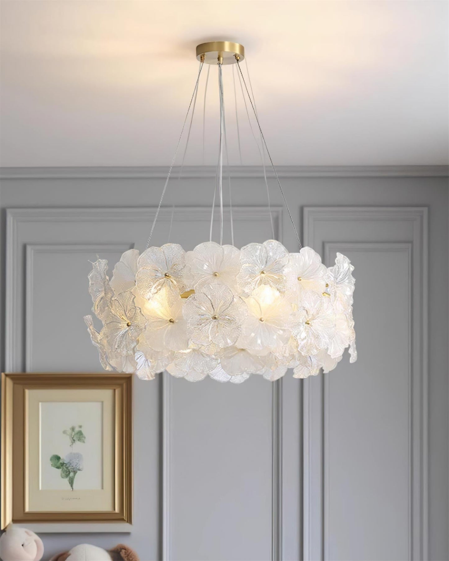 Élodie Floral Chandelier, Textured Glass Petals with Brass Frame