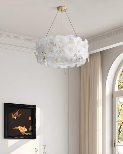 Élodie Floral Chandelier, Textured Glass Petals with Brass Frame
