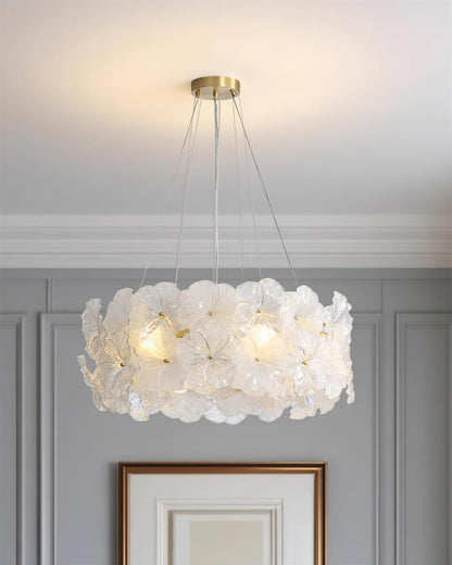 Élodie Floral Chandelier, Textured Glass Petals with Brass Frame