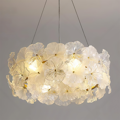 Élodie Floral Chandelier, Textured Glass Petals with Brass Frame