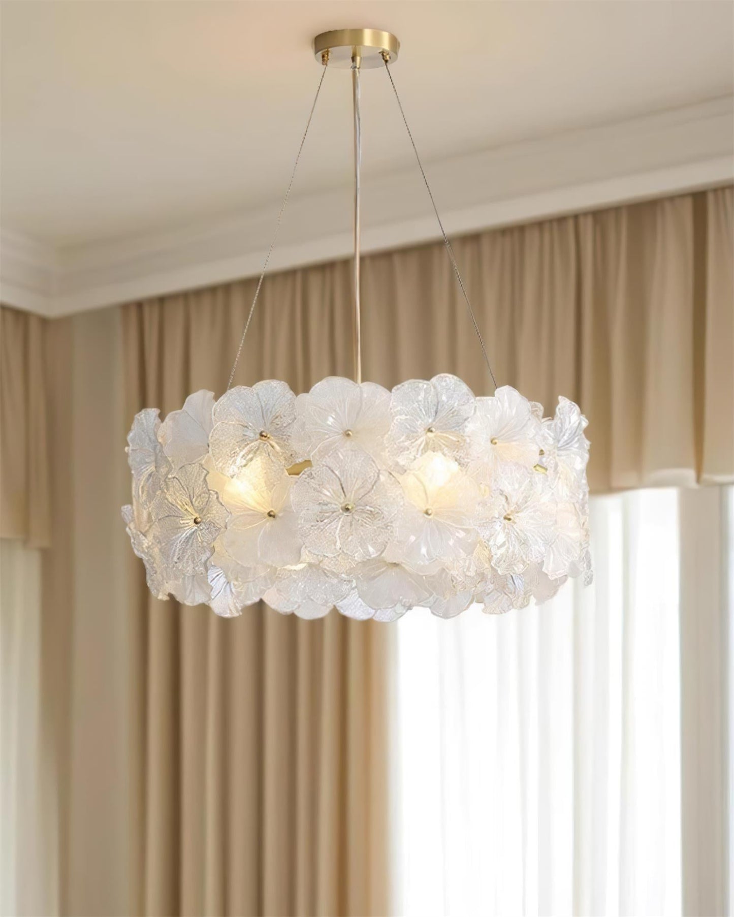 Élodie Floral Chandelier, Textured Glass Petals with Brass Frame