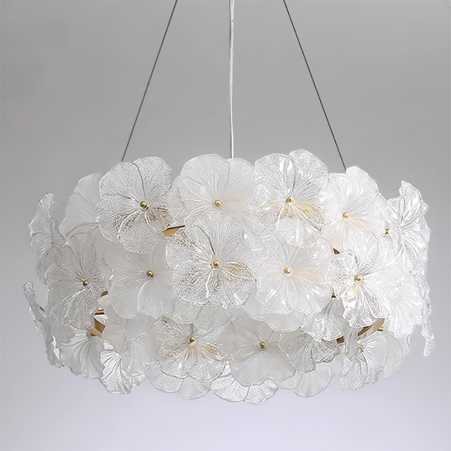 Élodie Floral Chandelier, Textured Glass Petals with Brass Frame