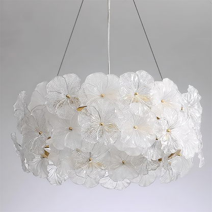 Élodie Floral Chandelier, Textured Glass Petals with Brass Frame