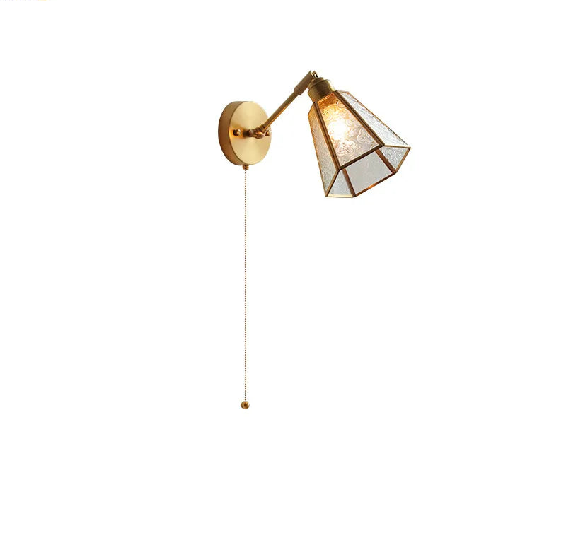 Élise Green Glass Copper LED Wall Sconce Pull Chain Lamp