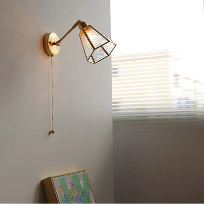 Élise Green Glass Copper LED Wall Sconce Pull Chain Lamp