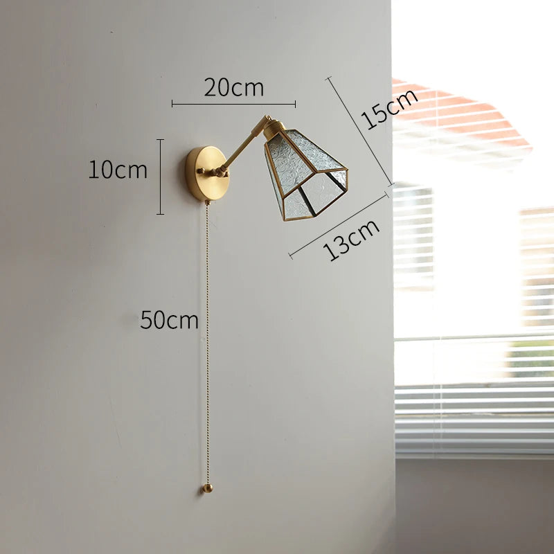 Élise Green Glass Copper LED Wall Sconce Pull Chain Lamp