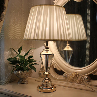 European Crystal Table Lamp with Classic Fabric Shade for Home Decor