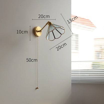 Élise Green Glass Copper LED Wall Sconce Pull Chain Lamp