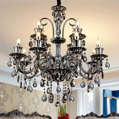 Smoky Gray Crystal Chandelier for Foyer and Staircase Lighting