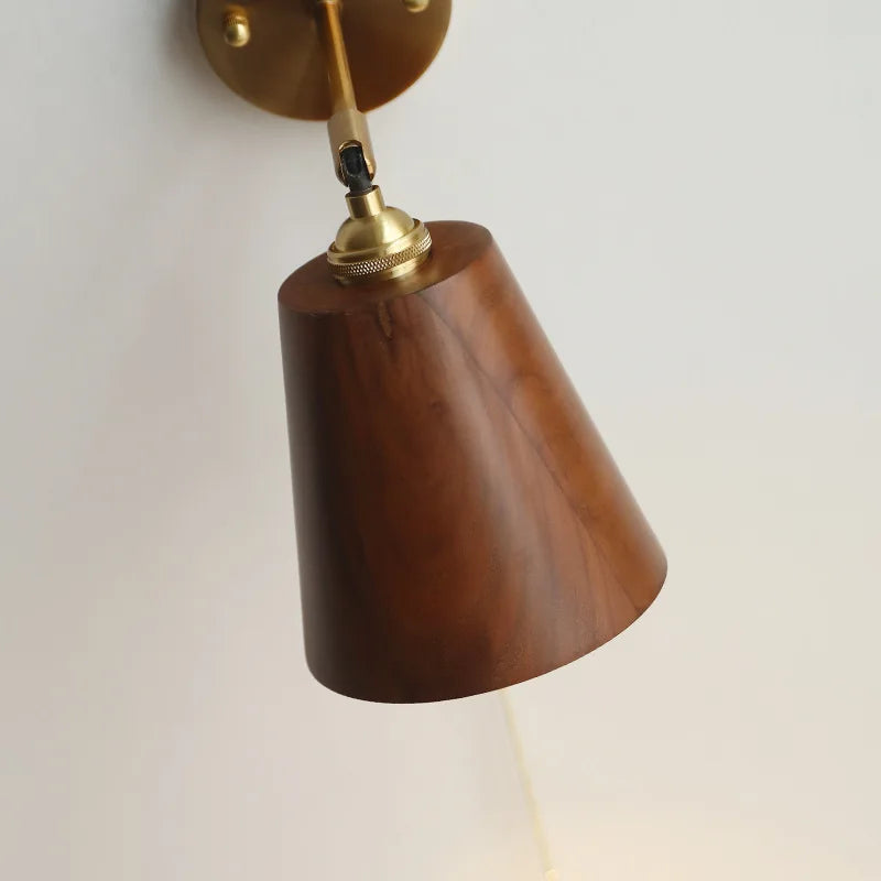 Sophie Adjustable Wood Wall Lamp with Copper Arm Switch