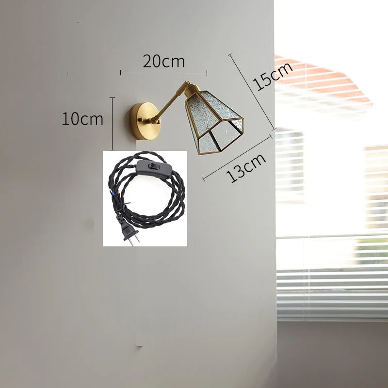 Élise Green Glass Copper LED Wall Sconce Pull Chain Lamp