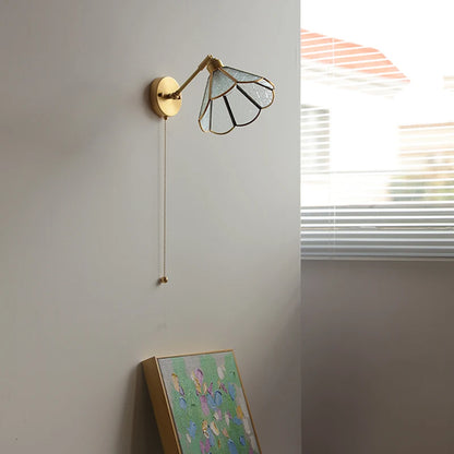Élise Green Glass Copper LED Wall Sconce Pull Chain Lamp