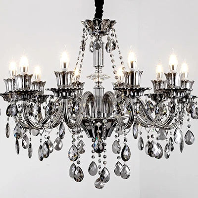 Smoky Gray Crystal Chandelier for Foyer and Staircase Lighting