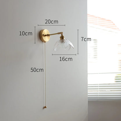Élise Green Glass Copper LED Wall Sconce Pull Chain Lamp