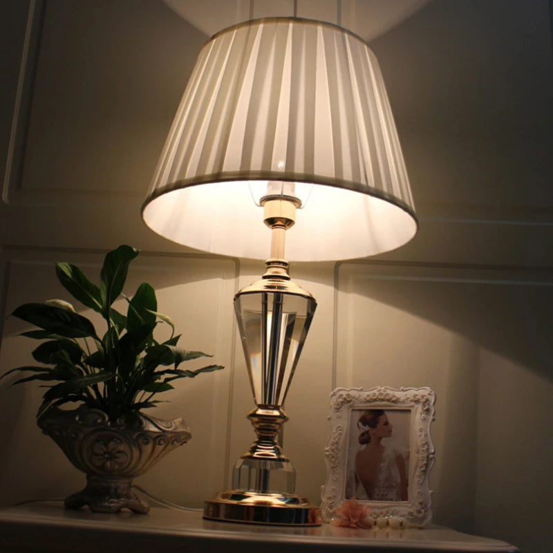 European Crystal Table Lamp with Classic Fabric Shade for Home Decor