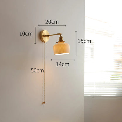 Élise Green Glass Copper LED Wall Sconce Pull Chain Lamp