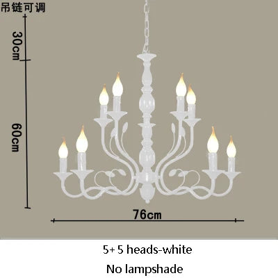 Luxury Rustic Wrought Iron Chandelier with Blue Candle LED Lights for Living Room