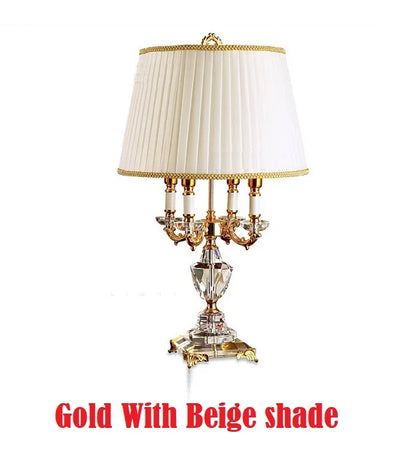 Luxury Crystal LED Table Lamp with Fabric Shade for Bedroom and Hotel Room