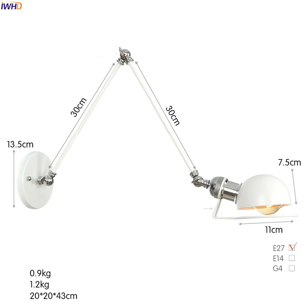 Colette Adjustable Long Arm Wall Lamp Vintage