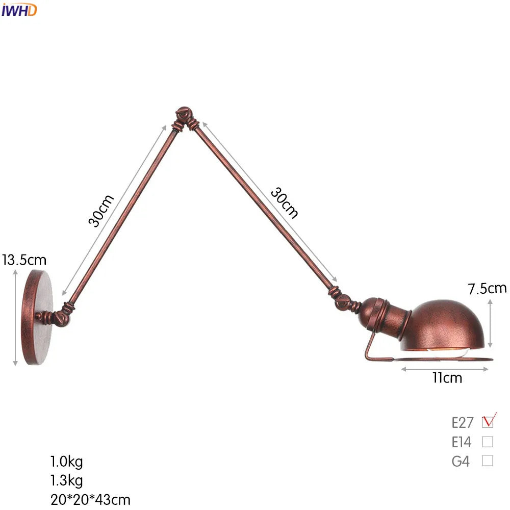 Colette Adjustable Long Arm Wall Lamp Vintage