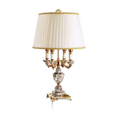 Luxury Crystal LED Table Lamp with Fabric Shade for Bedroom and Hotel Room