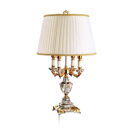 Luxury Crystal LED Table Lamp with Fabric Shade for Bedroom and Hotel Room