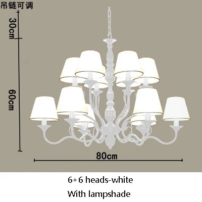 Luxury Rustic Wrought Iron Chandelier with Blue Candle LED Lights for Living Room