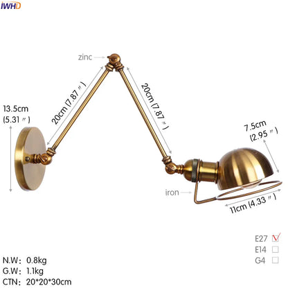 Colette Adjustable Long Arm Wall Lamp Vintage