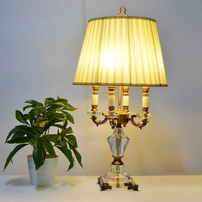 Luxury Crystal LED Table Lamp with Fabric Shade for Bedroom and Hotel Room
