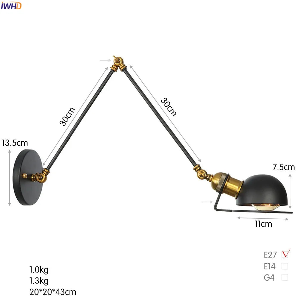Colette Adjustable Long Arm Wall Lamp Vintage