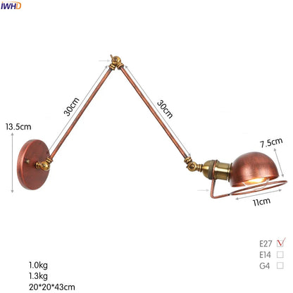 Colette Adjustable Long Arm Wall Lamp Vintage