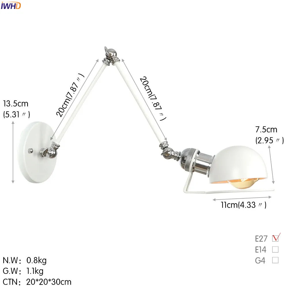 Colette Adjustable Long Arm Wall Lamp Vintage