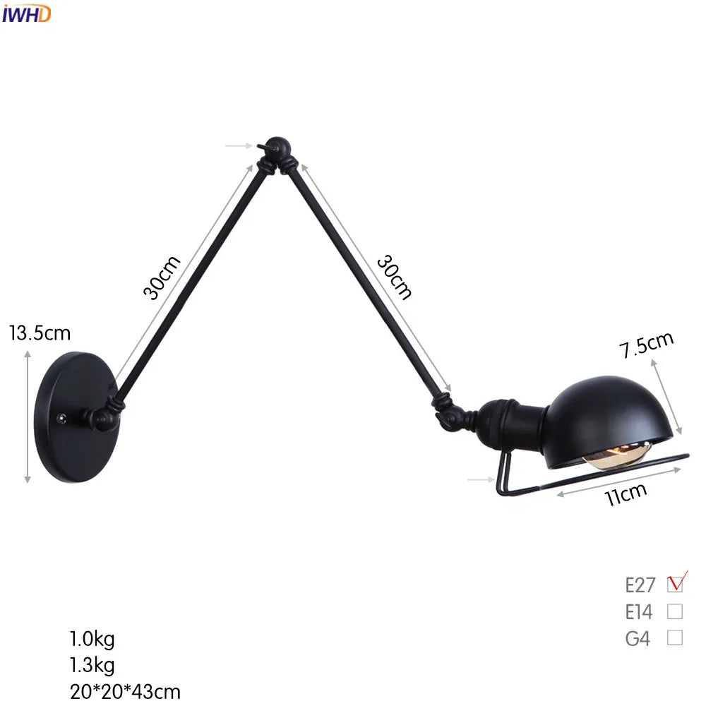 Colette Adjustable Long Arm Wall Lamp Vintage