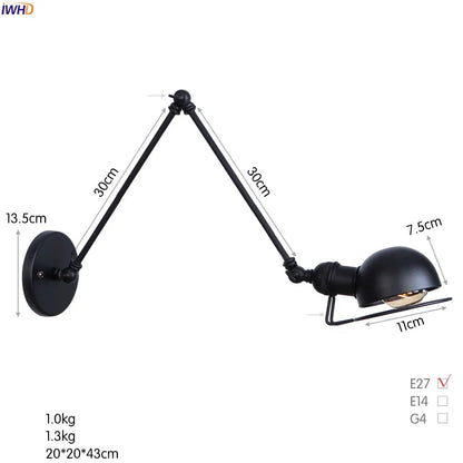 Colette Adjustable Long Arm Wall Lamp Vintage