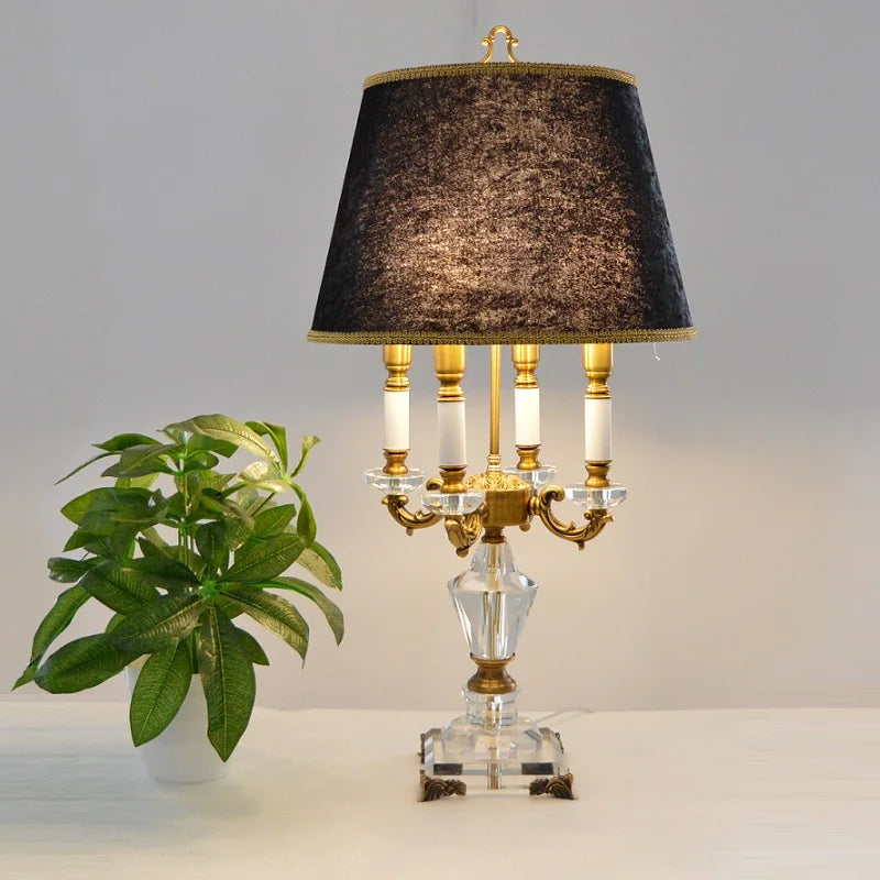 Luxury Crystal LED Table Lamp with Fabric Shade for Bedroom and Hotel Room