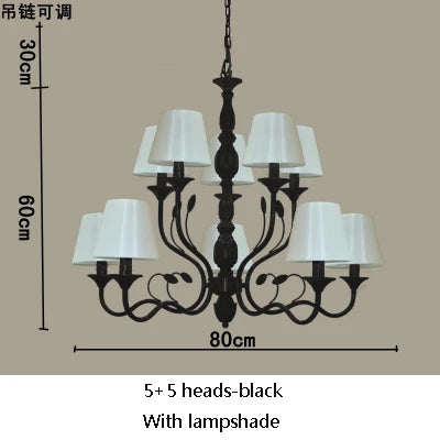 Luxury Rustic Wrought Iron Chandelier with Blue Candle LED Lights for Living Room