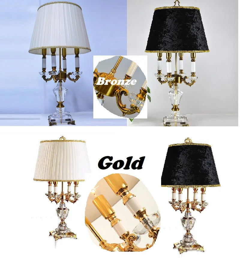 Luxury Crystal LED Table Lamp with Fabric Shade for Bedroom and Hotel Room