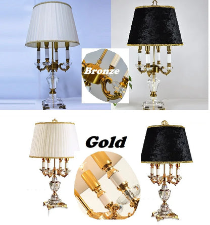 Luxury Crystal LED Table Lamp with Fabric Shade for Bedroom and Hotel Room