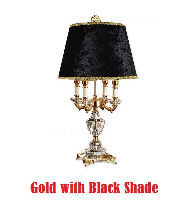 Luxury Crystal LED Table Lamp with Fabric Shade for Bedroom and Hotel Room