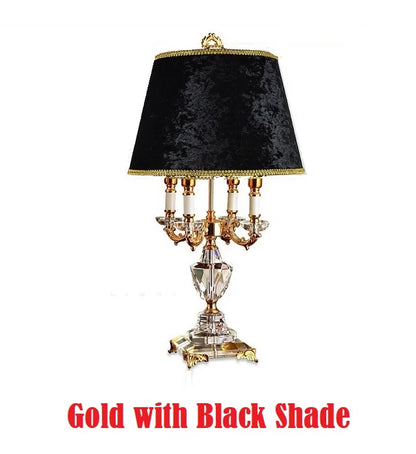 Luxury Crystal LED Table Lamp with Fabric Shade for Bedroom and Hotel Room