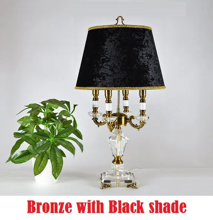 Luxury Crystal LED Table Lamp with Fabric Shade for Bedroom and Hotel Room