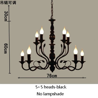 Luxury Rustic Wrought Iron Chandelier with Blue Candle LED Lights for Living Room