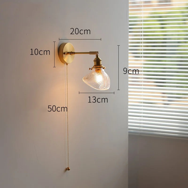 Élise Green Glass Copper LED Wall Sconce Pull Chain Lamp