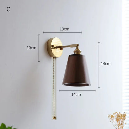 Sophie Adjustable Wood Wall Lamp with Copper Arm Switch