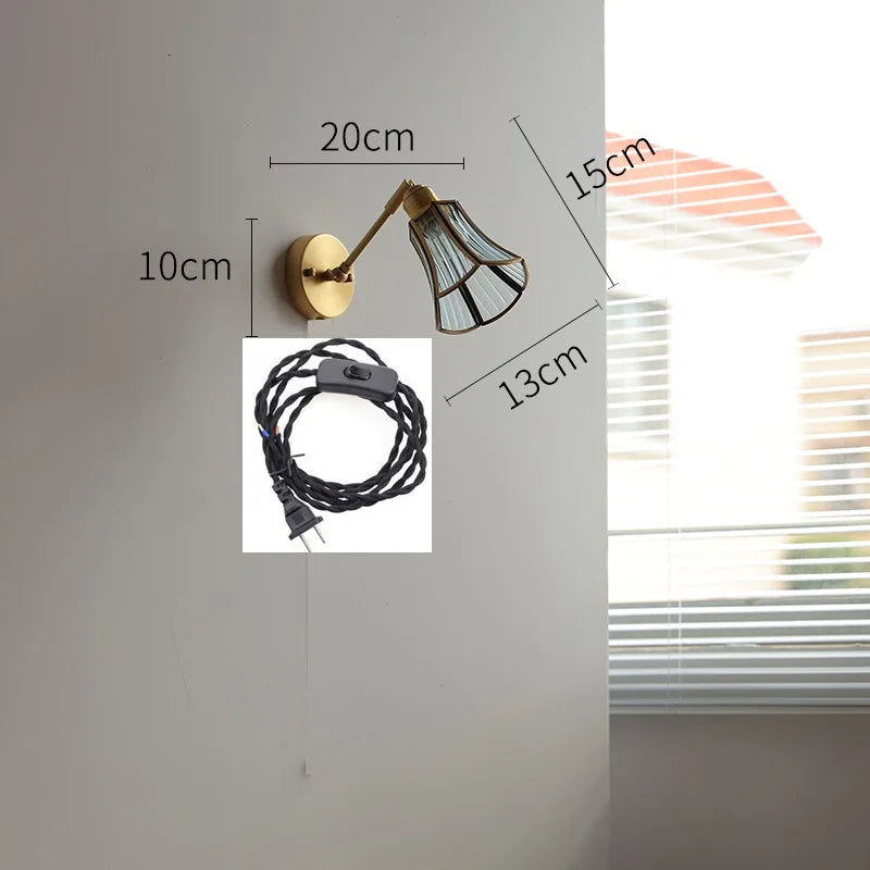 Élise Green Glass Copper LED Wall Sconce Pull Chain Lamp