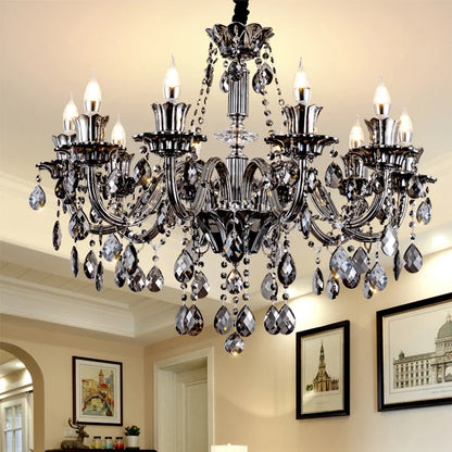Smoky Gray Crystal Chandelier for Foyer and Staircase Lighting